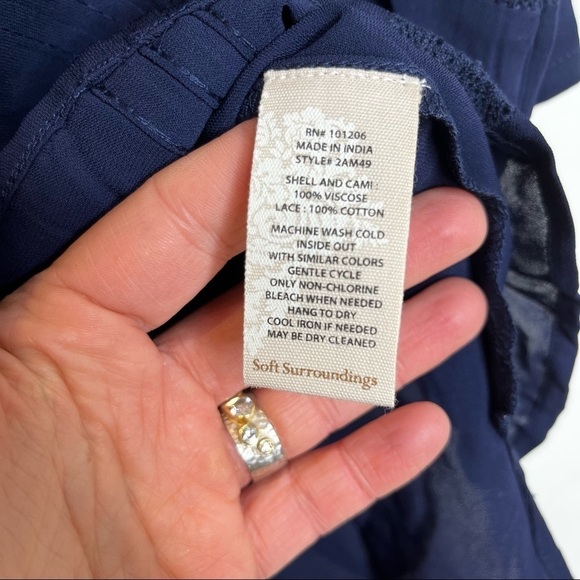 Soft Surroundings | Capistrano Crochet Lace Pintuck Top & Cami - Maritime Blue - Picture 7 of 8